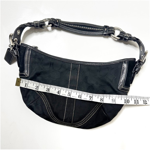 Coach Signature Mini Black Canvas Leather Hobo Shoulder Bag - Picture 8 of 14